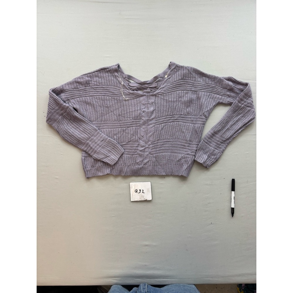 Full Circle Trends Lavender Purple Lace Up Back Cable Knit Sweater Large